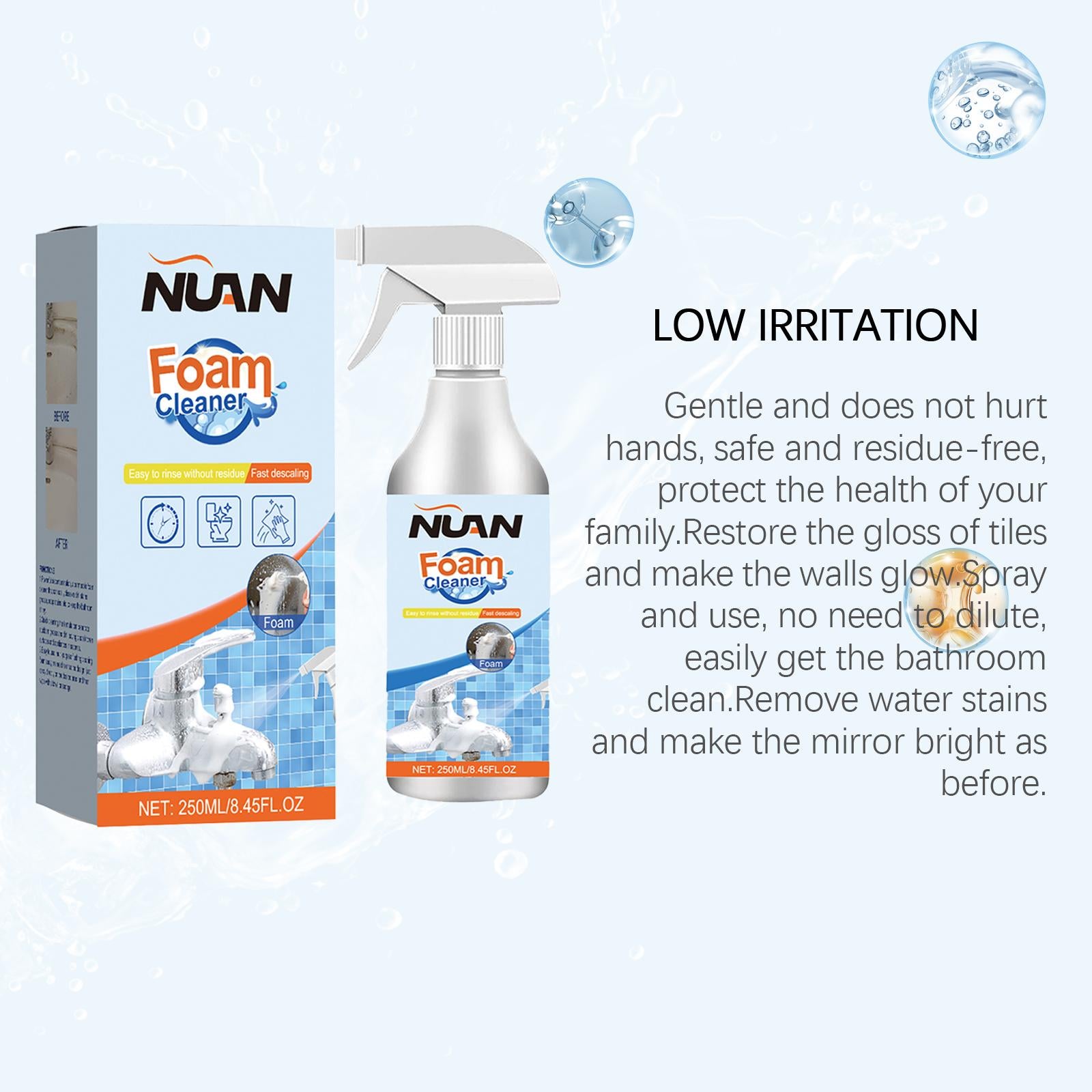 Deep Cleaning Bathroom Foam Spray – Targets Tough Stains, Limescale & Grime on Glass, Ceramic, Metal & Plastic! Use It on Bathtubs, Showers, Toilet Areas & More. Leaves Surfaces Gleaming!