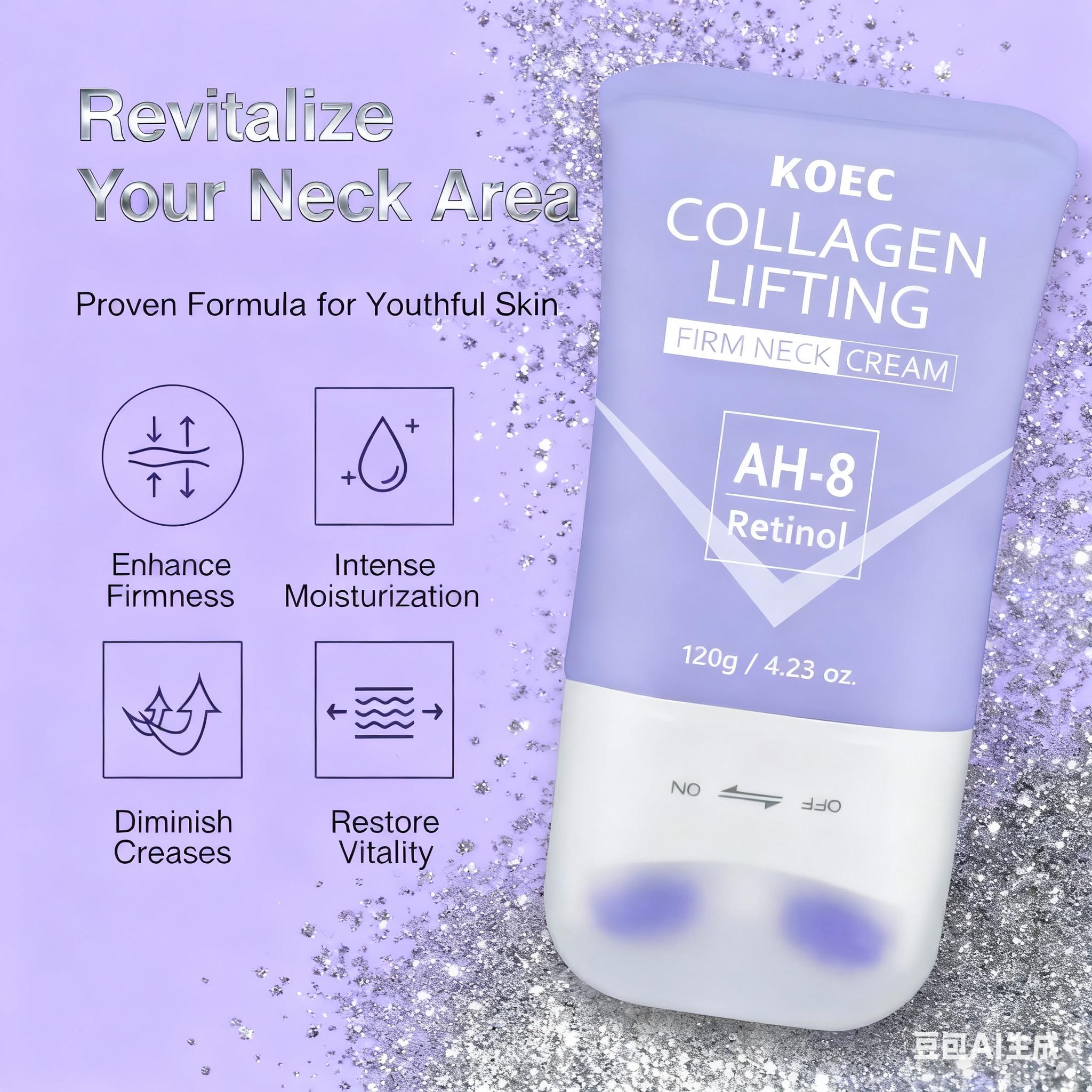 2-in-1 Neck Firming Cream with Massage Roller - Anti-Wrinkle & Lifting Treatment for Neck & Chest. Reduces Fine Lines and Improves Skin Brightness.