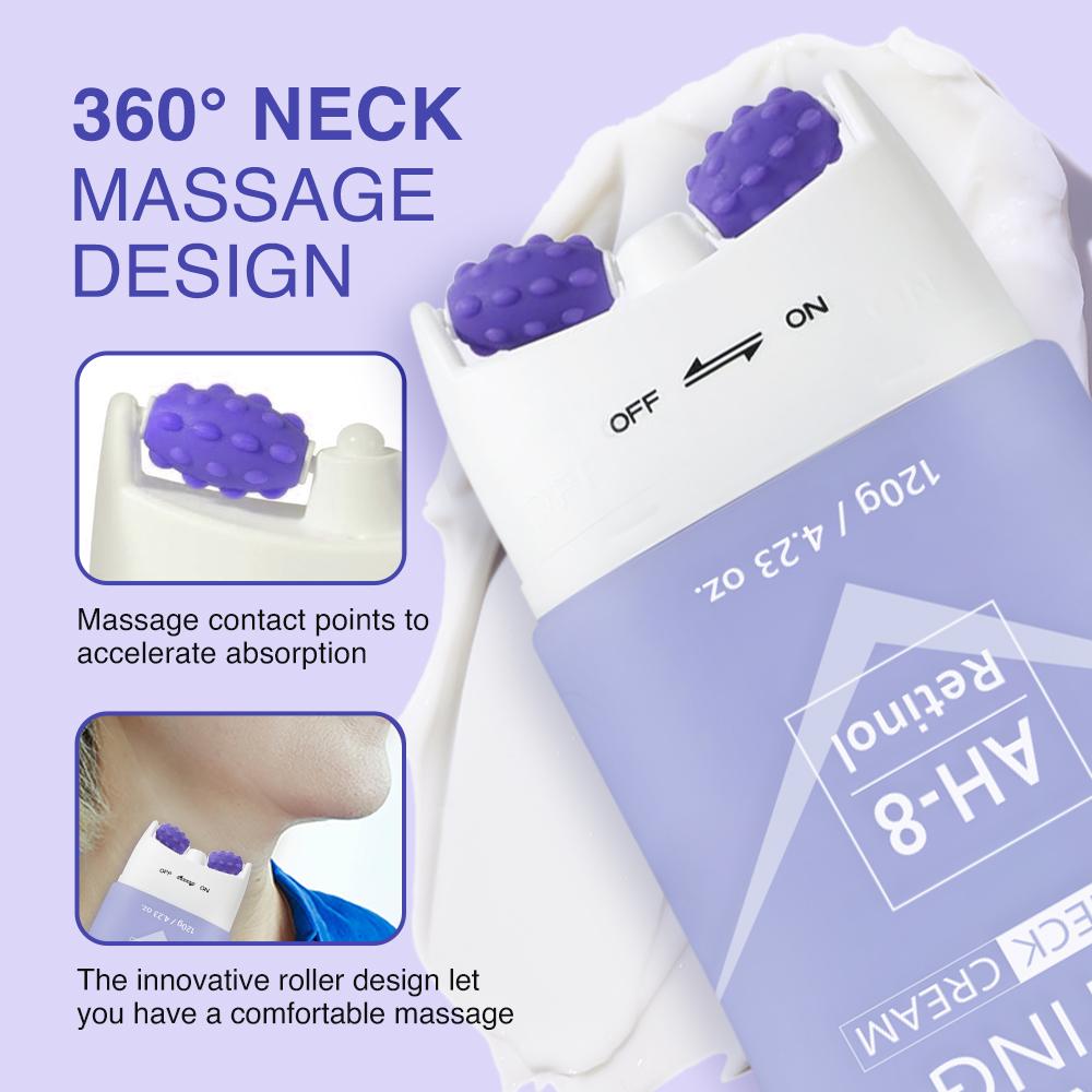 2-in-1 Neck Firming Cream with Massage Roller - Anti-Wrinkle & Lifting Treatment for Neck & Chest. Reduces Fine Lines and Improves Skin Brightness.