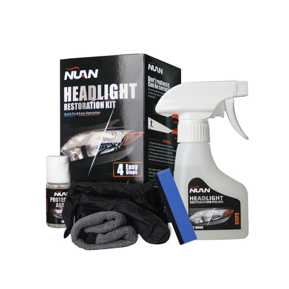 Car headlight refurbishment artifact with yellow scratch repair coating set, UV protection, long-lasting anti fog.