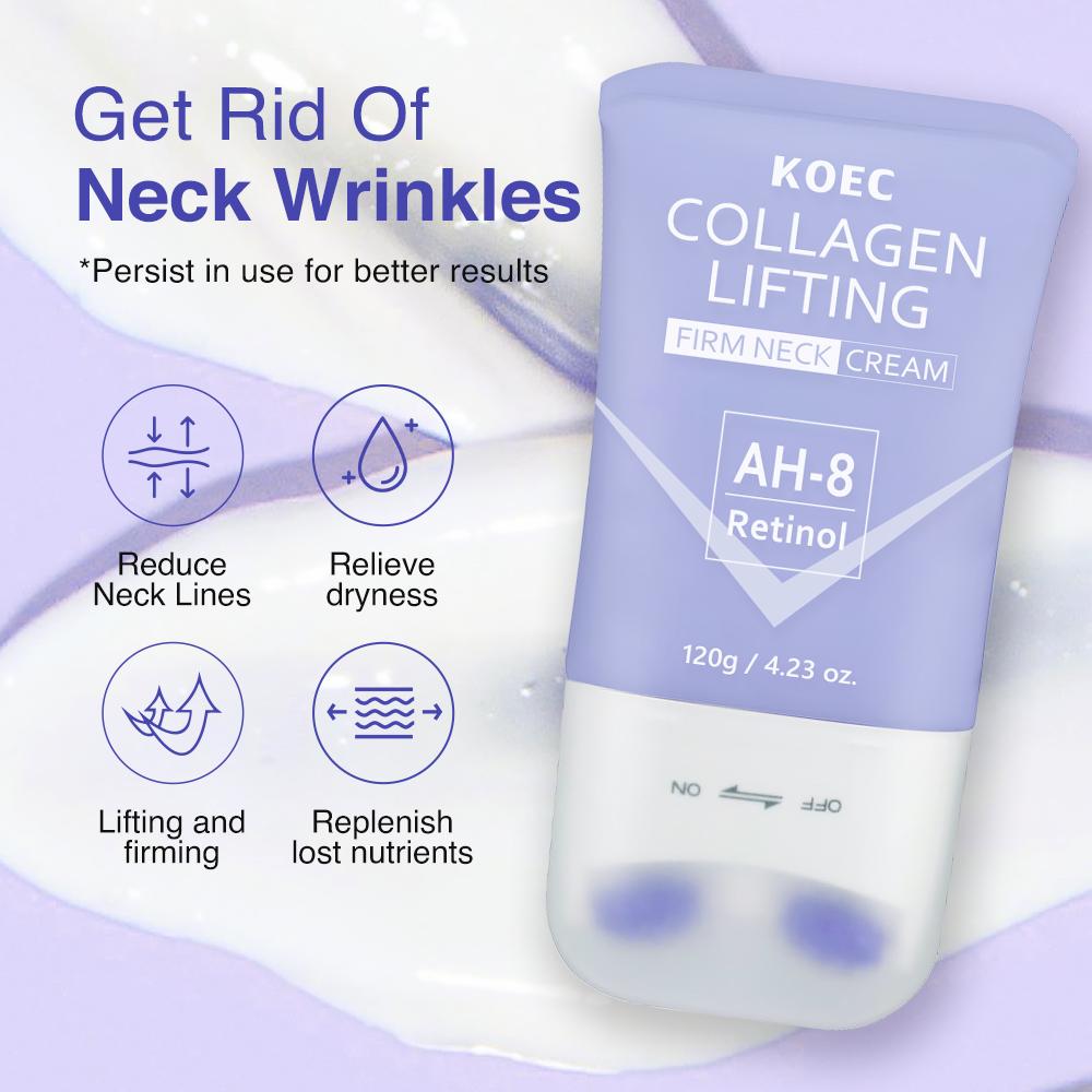 2-in-1 Neck Firming Cream with Massage Roller - Anti-Wrinkle & Lifting Treatment for Neck & Chest. Reduces Fine Lines and Improves Skin Brightness.