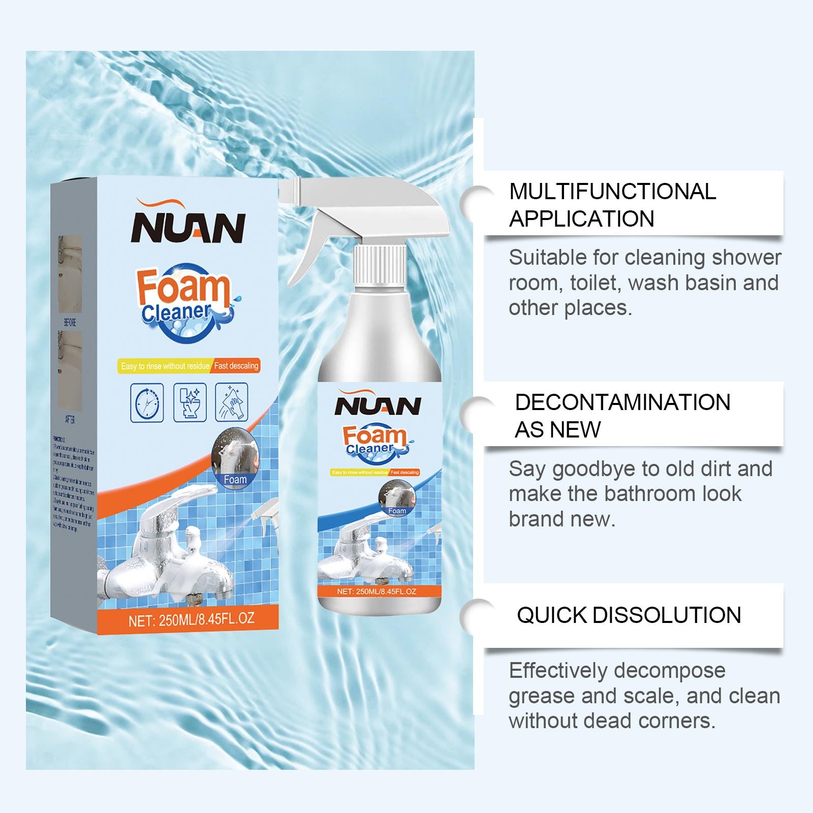 Deep Cleaning Bathroom Foam Spray – Targets Tough Stains, Limescale & Grime on Glass, Ceramic, Metal & Plastic! Use It on Bathtubs, Showers, Toilet Areas & More. Leaves Surfaces Gleaming!