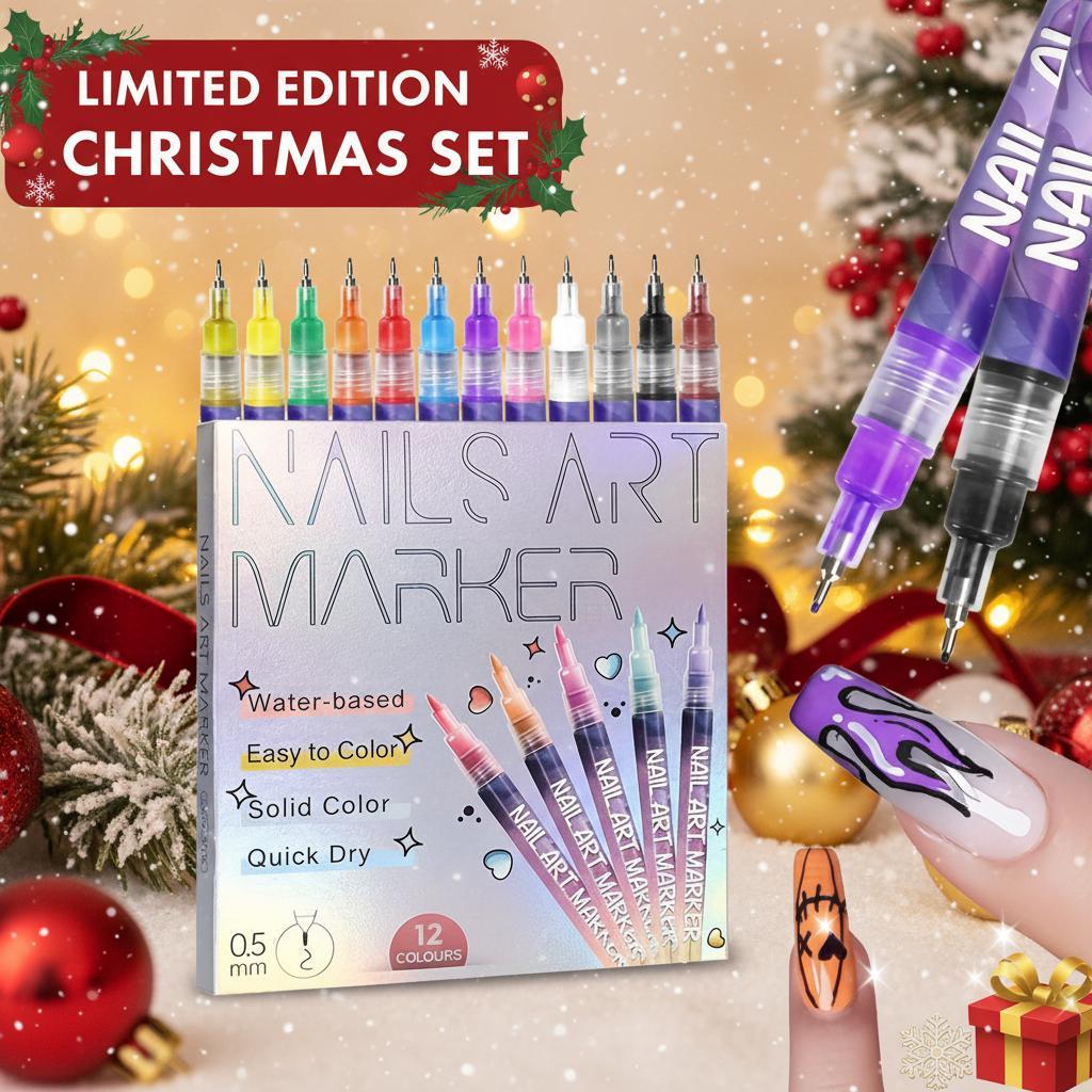 Christmas nail pen 0.5mm fine tip draws Santa hat patterns solid color rich whitening no see-through